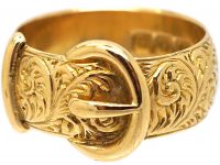 Edwardian 18ct Gold Buckle Ring with Fine Engraving Throughout