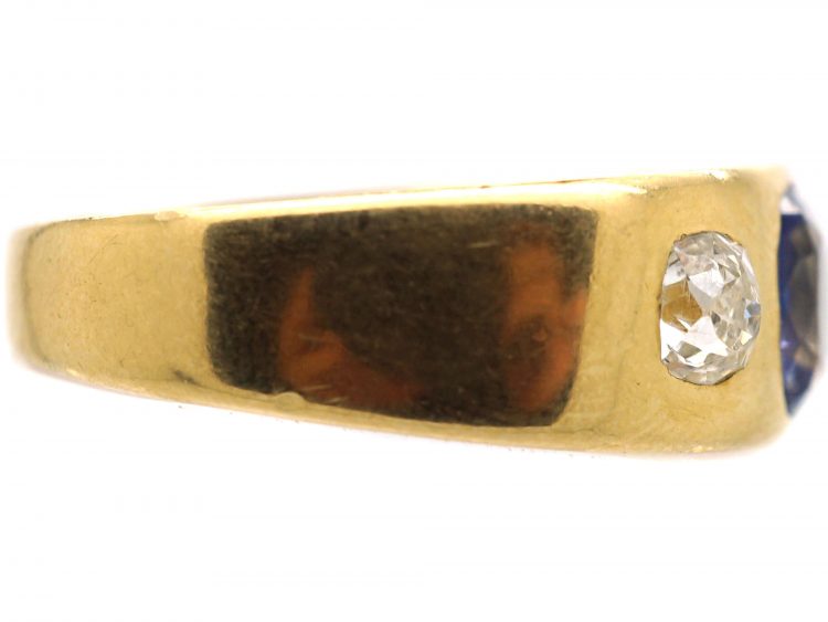 Edwardian 18ct Gold, Sapphire & Diamond Rub Over Set Ring