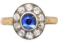 Art Deco 15ct Yellow & White Gold, Sapphire & Diamond Cluster Ring