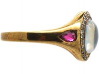 Art Deco 18ct Gold, Moonstone, Diamond & Ruby Ring