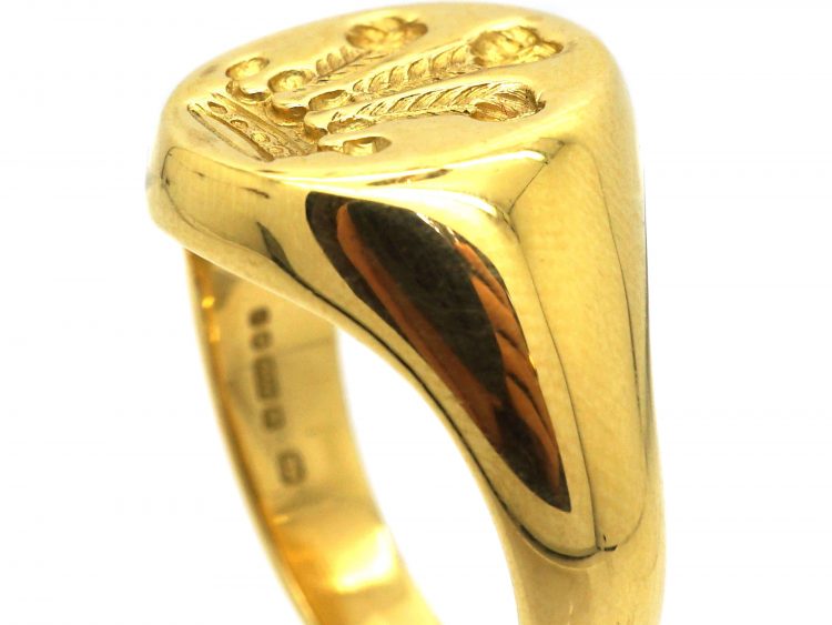 18ct Gold Signet Ring with Intaglio of Prince of Wales Feathers by Theo Fennell