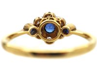 Edwardian 18ct Gold & Platinum, Sapphire & Diamond Cluster Ring with a Sapphire on Either Side