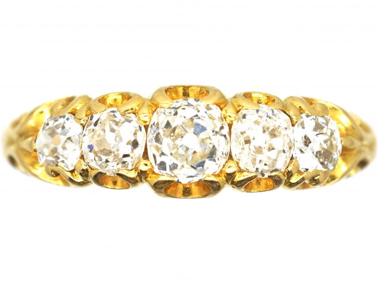 Victorian 18ct Gold, Five Stone Old Mine Cut Diamond Ring