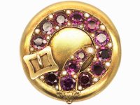 Victorian 15ct Gold Round Garter Brooch set with Almandine Garnets & Natural Split Pearls with Glazed Locket on the Reverse