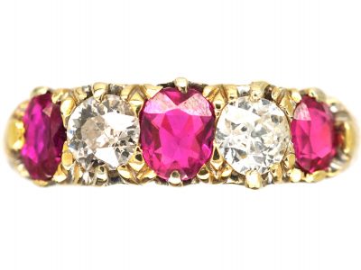 Victorian 18ct Gold, Ruby & Diamond Carved Half Hoop Ring