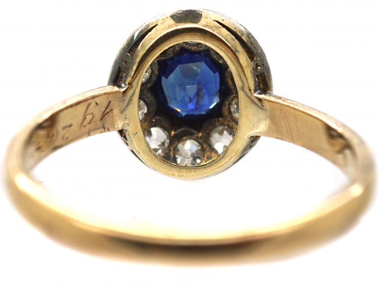 Art Deco 15ct Yellow & White Gold, Sapphire & Diamond Cluster Ring