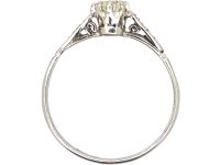 Art Deco Platinum, Diamond Solitaire Ring with Diamond Set Shoulders