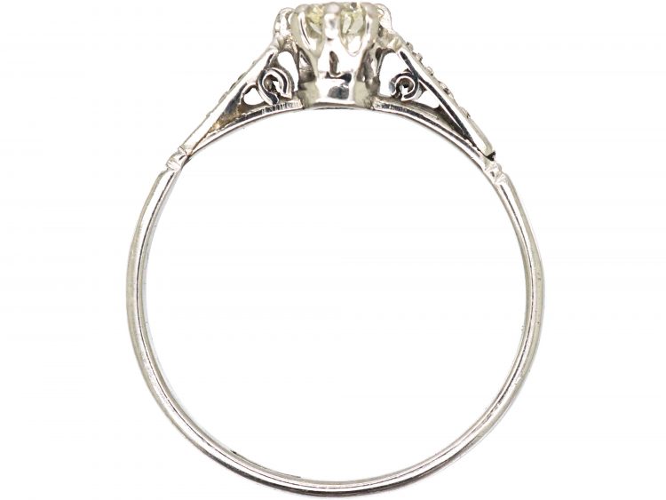 Art Deco Platinum, Diamond Solitaire Ring with Diamond Set Shoulders