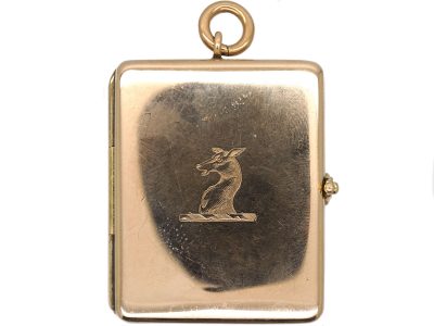 Victorian 9ct Gold Large Rectangular Locket with Engraved Deer