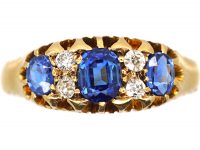 Edwardian 18ct Gold, Sapphire & Diamond Three Stone Ring