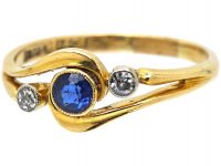 Edwardian 18ct Gold, Sapphire & Diamond Crossover Ring