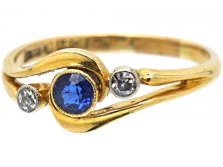 Edwardian 18ct Gold, Sapphire & Diamond Crossover Ring