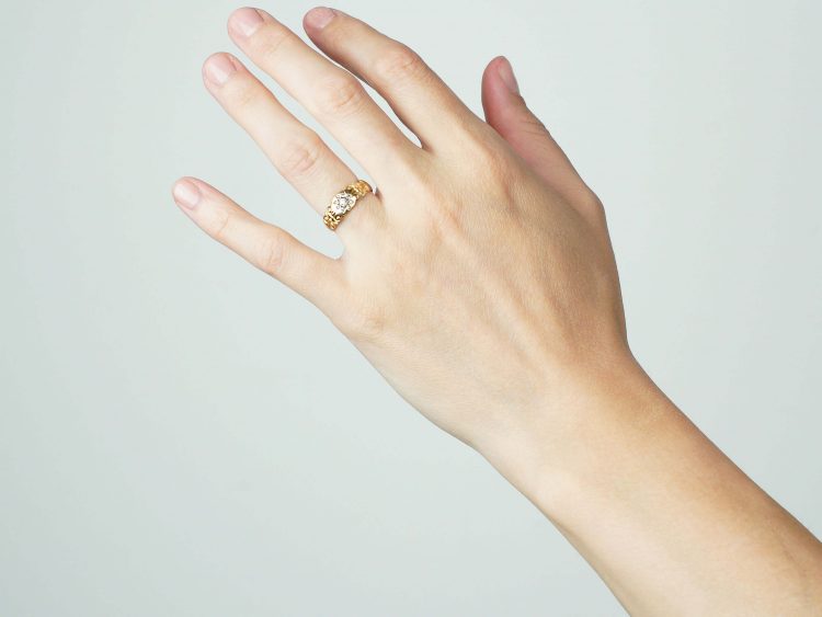 Victorian 18ct Gold Ring With Diamond Set Star Motif
