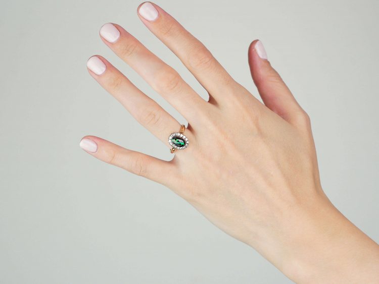 Edwardian 18ct Gold, Wood Opal & Diamond Cluster Ring