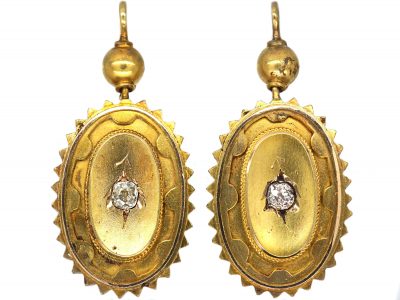 Victorian 15ct Gold Drop Earrings set with Diamonds