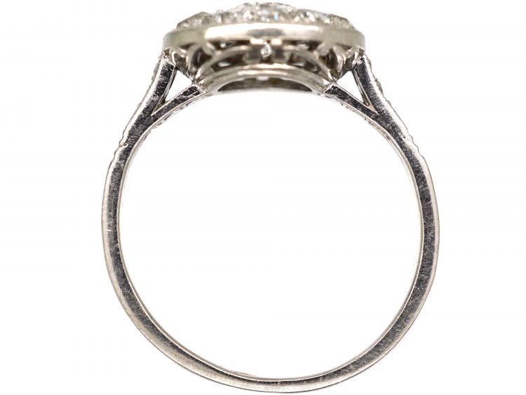Art Deco Platinum, Diamond Cluster Ring with Diamond Shoulders