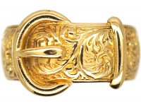 Edwardian 18ct Gold Buckle Ring with Fine Engraving Throughout