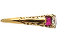 Victorian 18ct Gold, Ruby & Diamond Carved Half Hoop Ring