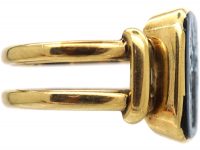 Victorian 18ct Gold Signet Ring with Banded Onyx Intaglio of a Crest