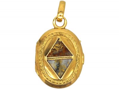 American 19th Century Gold Rush 18ct Gold Oval Locket set with Gold in Quartz