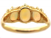 Edwardian 18ct Gold, Three Stone Opal Ring with Rose Diamond Points