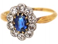 Edwardian 18ct Gold & Platinum, Sapphire & Diamond Oval Cluster Ring