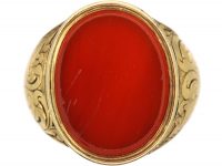 Victorian 18ct Gold Signet Ring set with Carnelian with Secret Hinged Locket