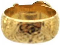 Edwardian 18ct Gold Buckle Ring with Fine Engraving Throughout