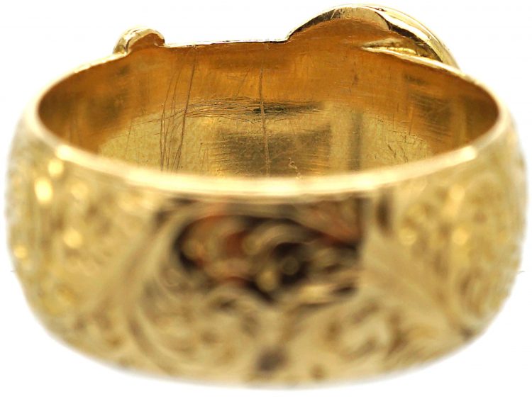 Edwardian 18ct Gold Buckle Ring with Fine Engraving Throughout