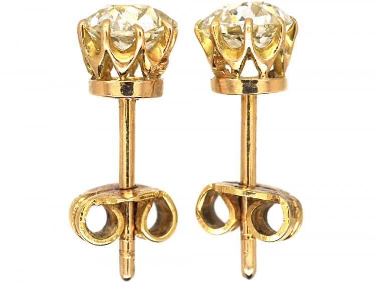 18ct Gold Old Mine Cut Solitaire Earrings