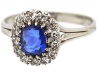 Art Deco 18ct White Gold, Sapphire & Diamond Cluster Ring