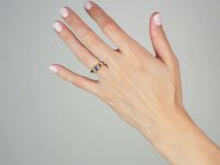 Edwardian 18ct Gold Sapphire & Diamond Three Stone Scroll Design Ring