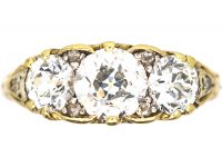 Victorian 18ct Gold, Three Stone Diamond Carved Half Hoop Ring