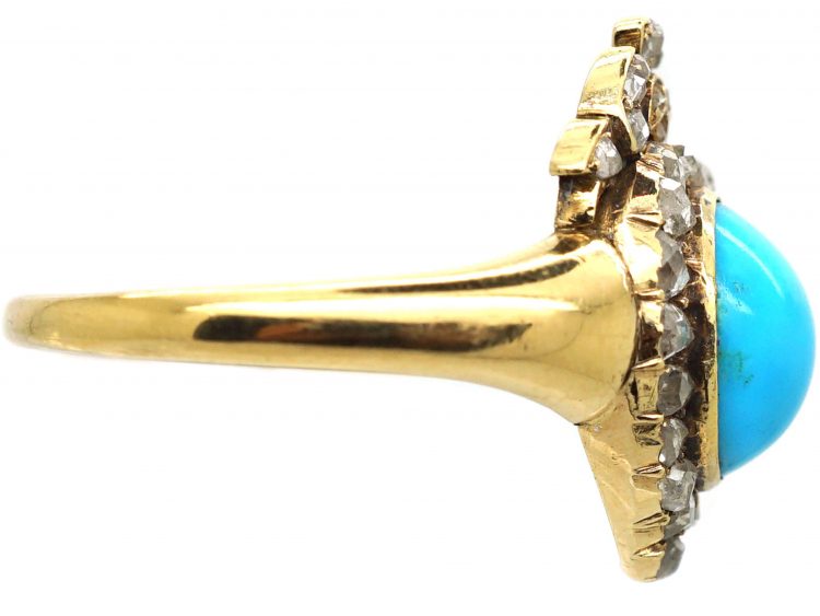 Victorian 18ct Gold, Turquoise & Rose Diamond heart Shaped Ring with Bow on top