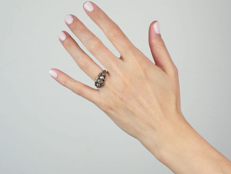 Georgian 15ct Gold & Silver, Cushion Cut Diamond Three Stone Ring