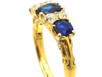 Edwardian 18ct Gold, Three Stone Sapphire & Diamond Ring
