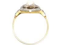 Art Deco 18ct Gold & Platinum, Diamond, Ruby & Natural Pearl Marquise Ring