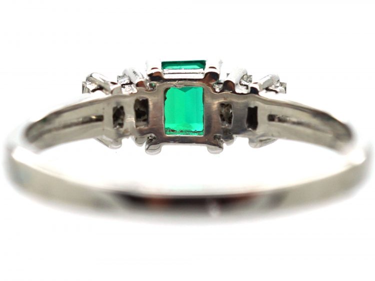 18ct White Gold, Emerald & Baguette Diamond Ring