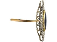 French Art Deco 18ct Gold & Platinum, Sapphire & Diamond Marquise Ring