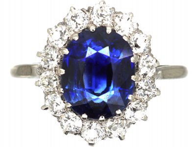 Art Deco Platinum, Sapphire & Diamond Oval Cluster Ring
