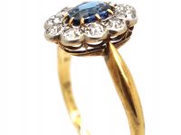 Edwardian 18ct Gold & Platinum, Sapphire & Diamond Oval Cluster Ring
