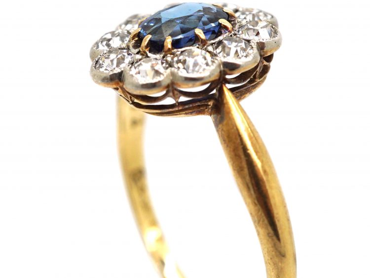 Edwardian 18ct Gold & Platinum, Sapphire & Diamond Oval Cluster Ring