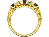 Edwardian 18ct Gold, Three Stone Sapphire & Diamond Ring
