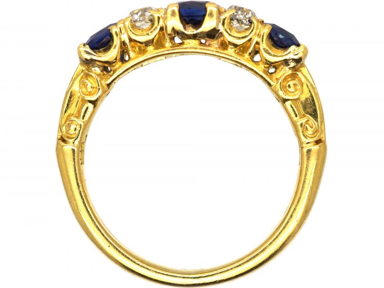 Edwardian 18ct Gold, Three Stone Sapphire & Diamond Ring