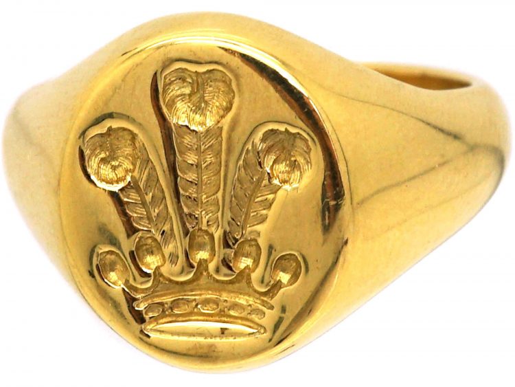 18ct Gold Signet Ring with Intaglio of Prince of Wales Feathers by Theo Fennell