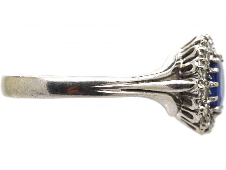 Art Deco 18ct White Gold, Sapphire & Diamond Cluster Ring