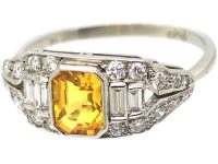 Art Deco Platinum, Yellow Sapphire & Diamond Ring