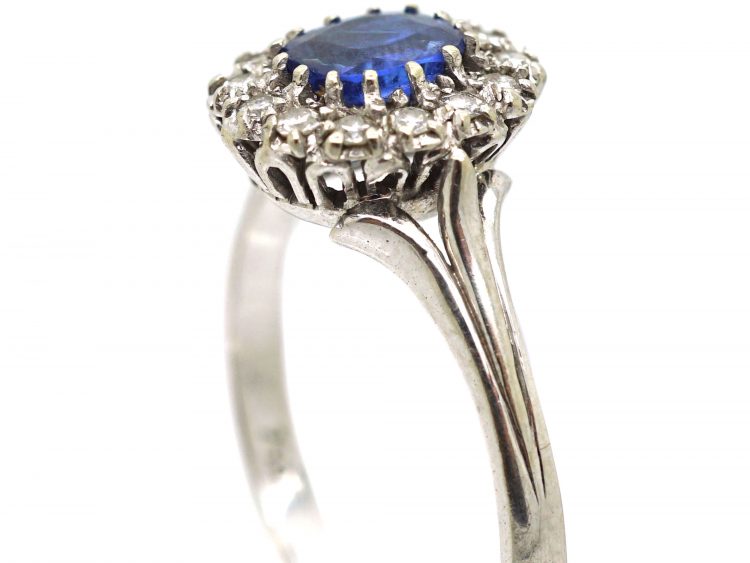 Art Deco 18ct White Gold, Sapphire & Diamond Cluster Ring