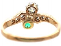 Edwardian 14ct Gold & Platinum, Emerald & Diamond Crossover Ring