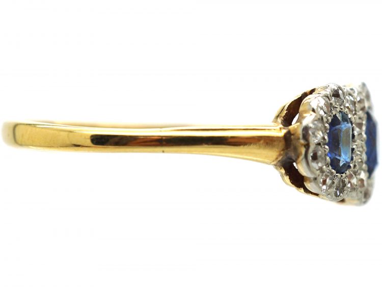Edwardian 18ct Gold & Platinum, Triple Cluster Ring set with Sapphires & Diamonds